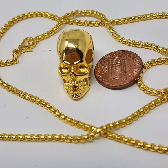 Men's RUSTIC GOLD SKULL Necklace Men's Gold Silver Stainless Steel Rustic Mini S - Picture 1 of 5
